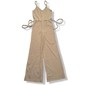 H&M Women's Tan and Black Checkered Jumper Size XS